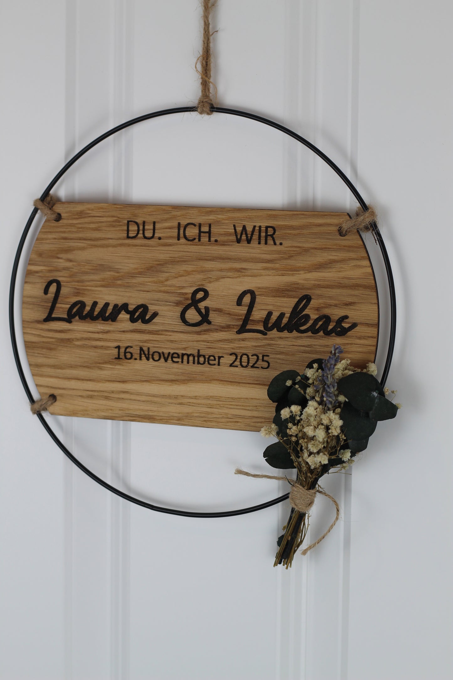 Personalisierbarer Türkranz Holz, Hochzeitsgeschenk