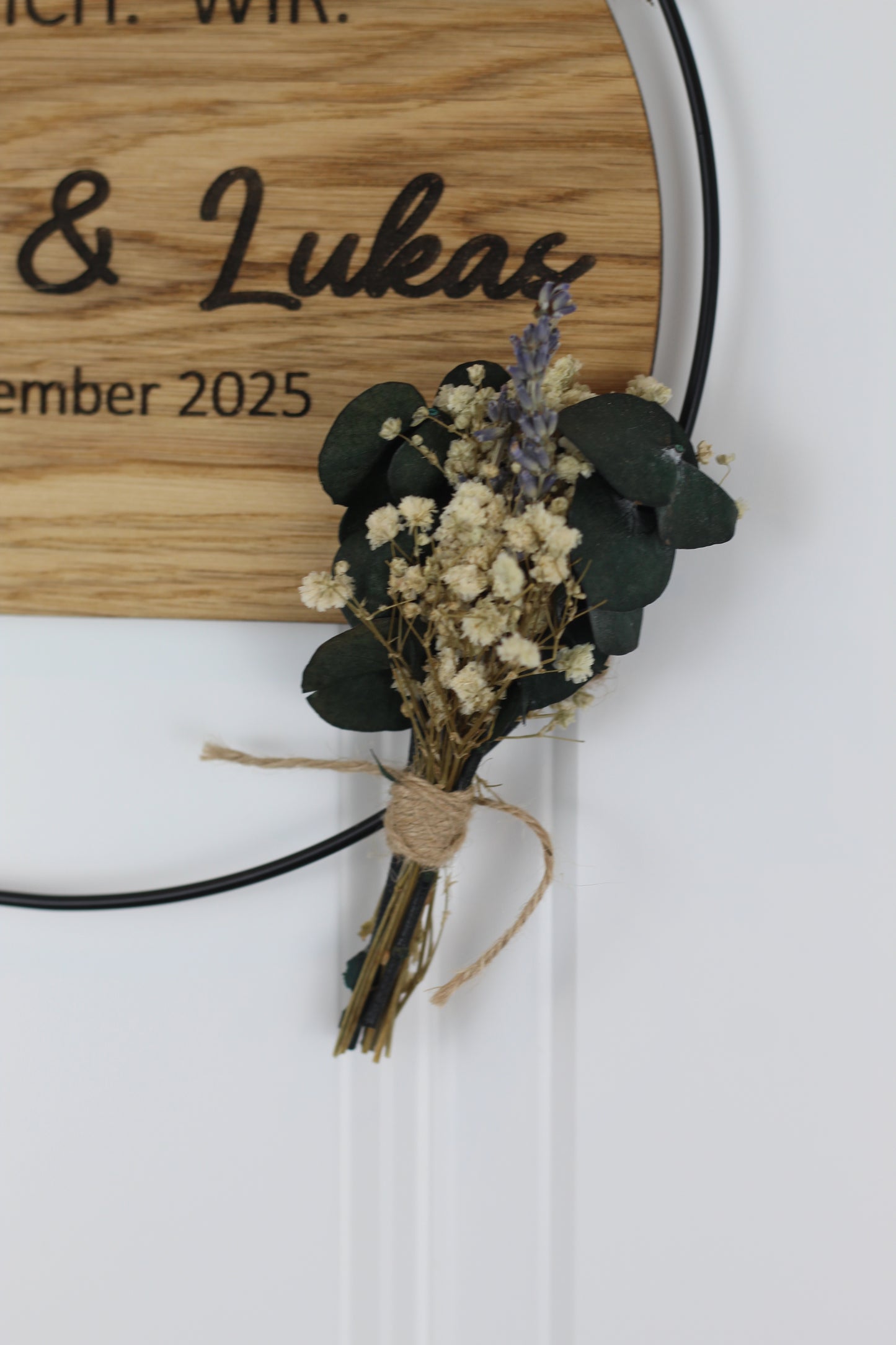 Personalisierbarer Türkranz Holz, Hochzeitsgeschenk