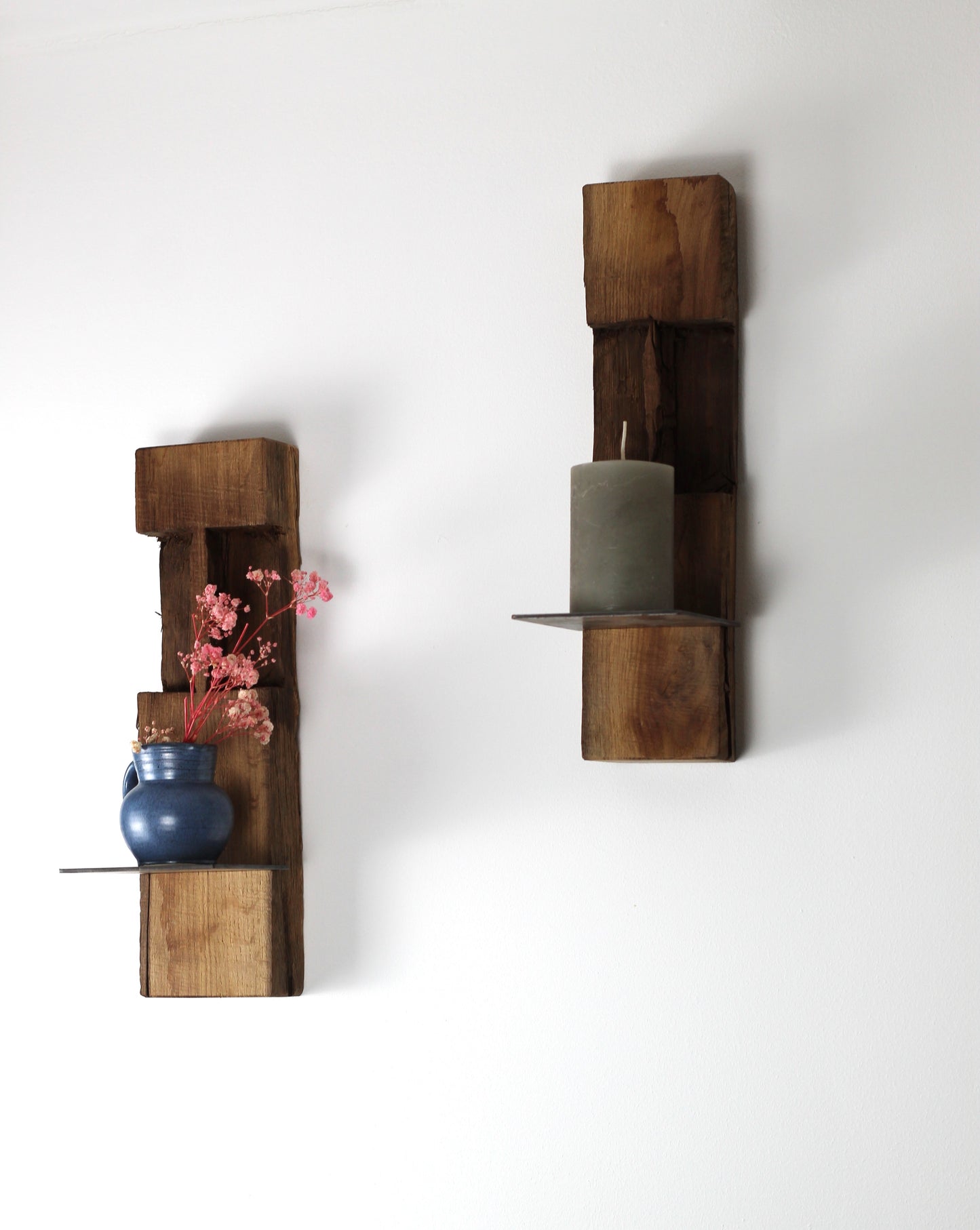 Wand Kerzenhalter, Eiche Altholz, 2er Set
