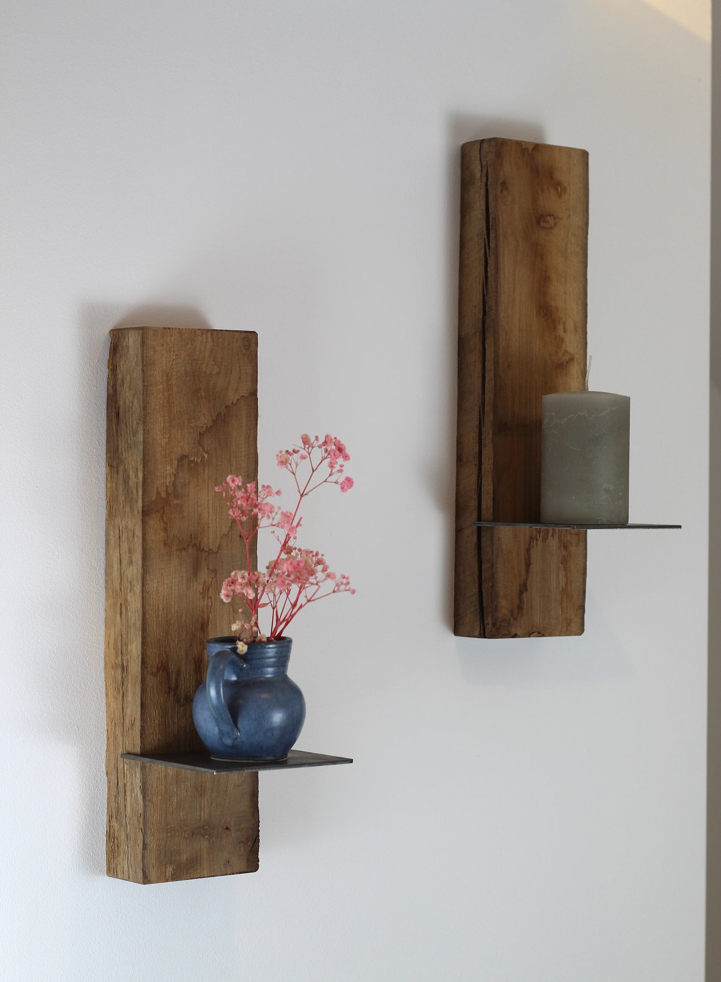 Wand Kerzenhalter, Eiche Altholz, 2er Set