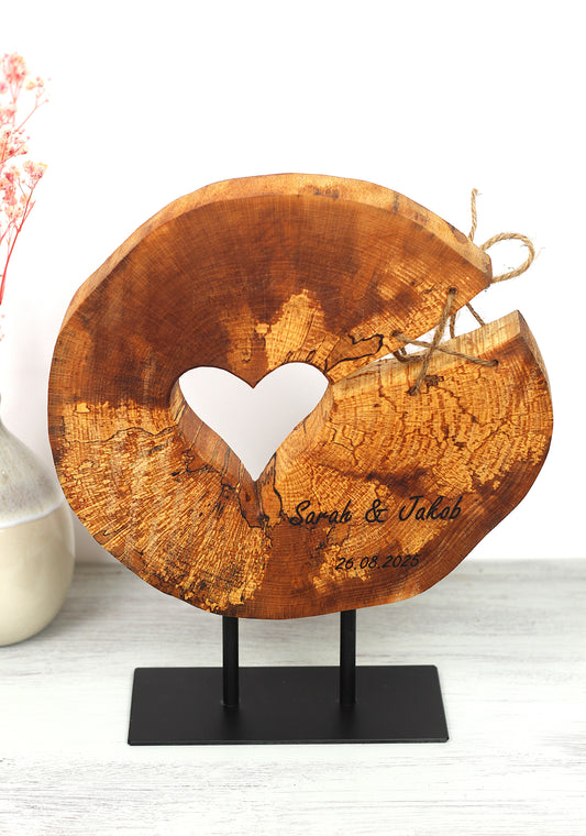 Personalisierte Baumscheibe auf Ständer                                                    Hochzeitsgeschenk, personalisiertes Geschenk, Jahrestag