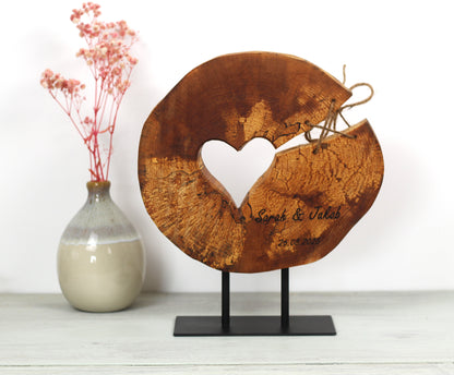 Personalisierte Baumscheibe auf Ständer                                                    Hochzeitsgeschenk, personalisiertes Geschenk, Jahrestag