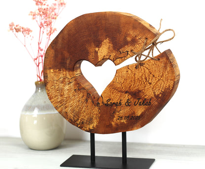 Personalisierte Baumscheibe auf Ständer                                                    Hochzeitsgeschenk, personalisiertes Geschenk, Jahrestag