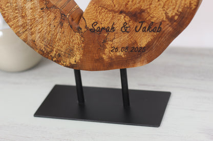 Personalisierte Baumscheibe auf Ständer                                                    Hochzeitsgeschenk, personalisiertes Geschenk, Jahrestag