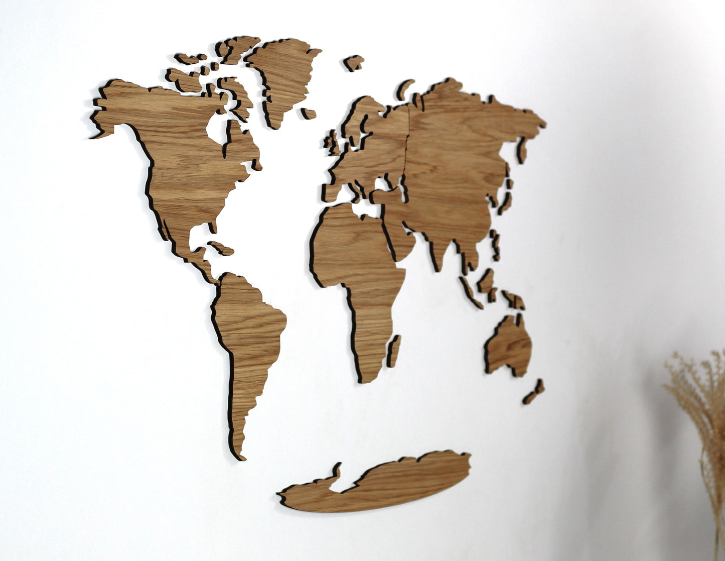 3D Weltkarte Holz, Wandkunst, Eichenholz