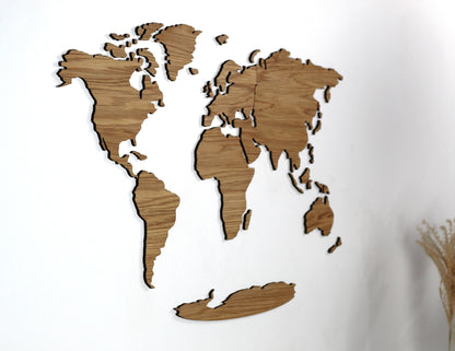 3D Weltkarte Holz, Wandkunst, Eichenholz