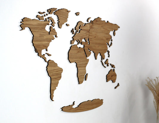 3D Weltkarte Holz, Wandkunst, Eichenholz
