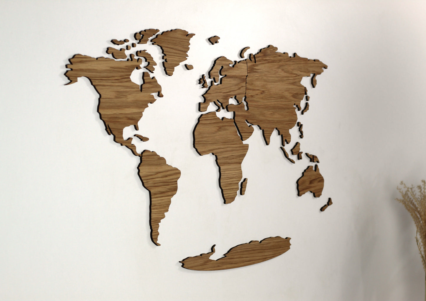 3D Weltkarte Holz, Wandkunst, Eichenholz