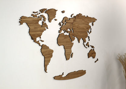 3D Weltkarte Holz, Wandkunst, Eichenholz