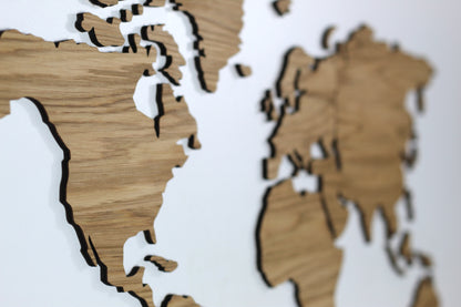 3D Weltkarte Holz, Wandkunst, Eichenholz