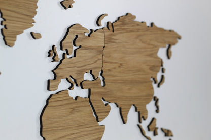3D Weltkarte Holz, Wandkunst, Eichenholz