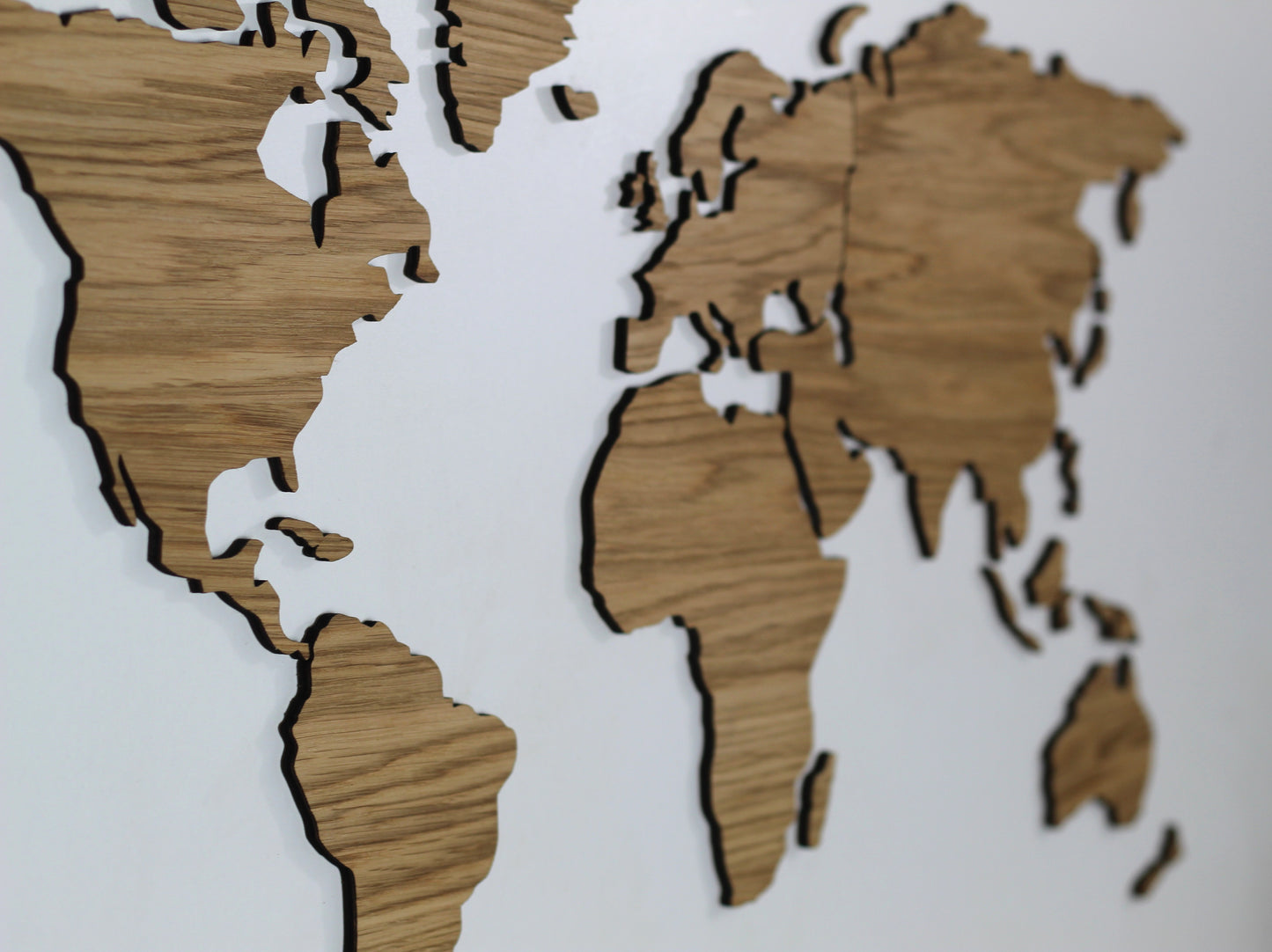 3D Weltkarte Holz, Wandkunst, Eichenholz