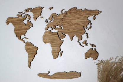 3D Weltkarte Holz, Wandkunst, Eichenholz