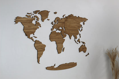 3D Weltkarte Holz, Wandkunst, Eichenholz