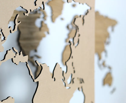 3D Weltkarte Holz, Wandkunst, Eichenholz