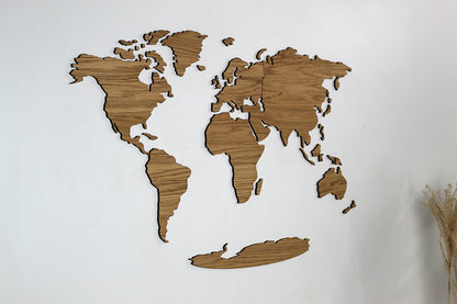 3D Weltkarte Holz, Wandkunst, Eichenholz