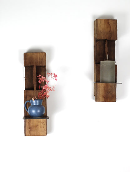 Wand Kerzenhalter, Eiche Altholz, 2er Set