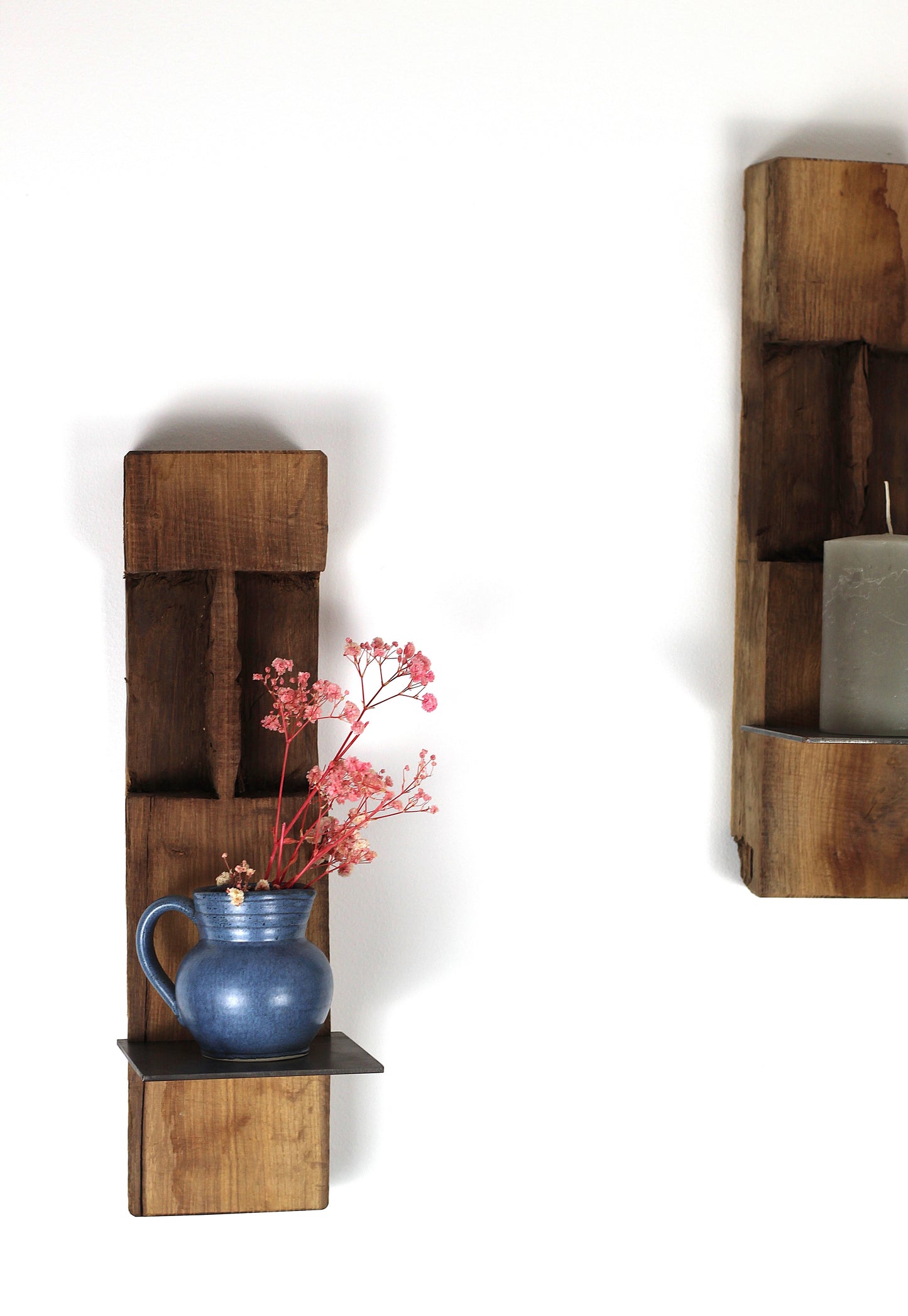 Wand Kerzenhalter, Eiche Altholz, 2er Set