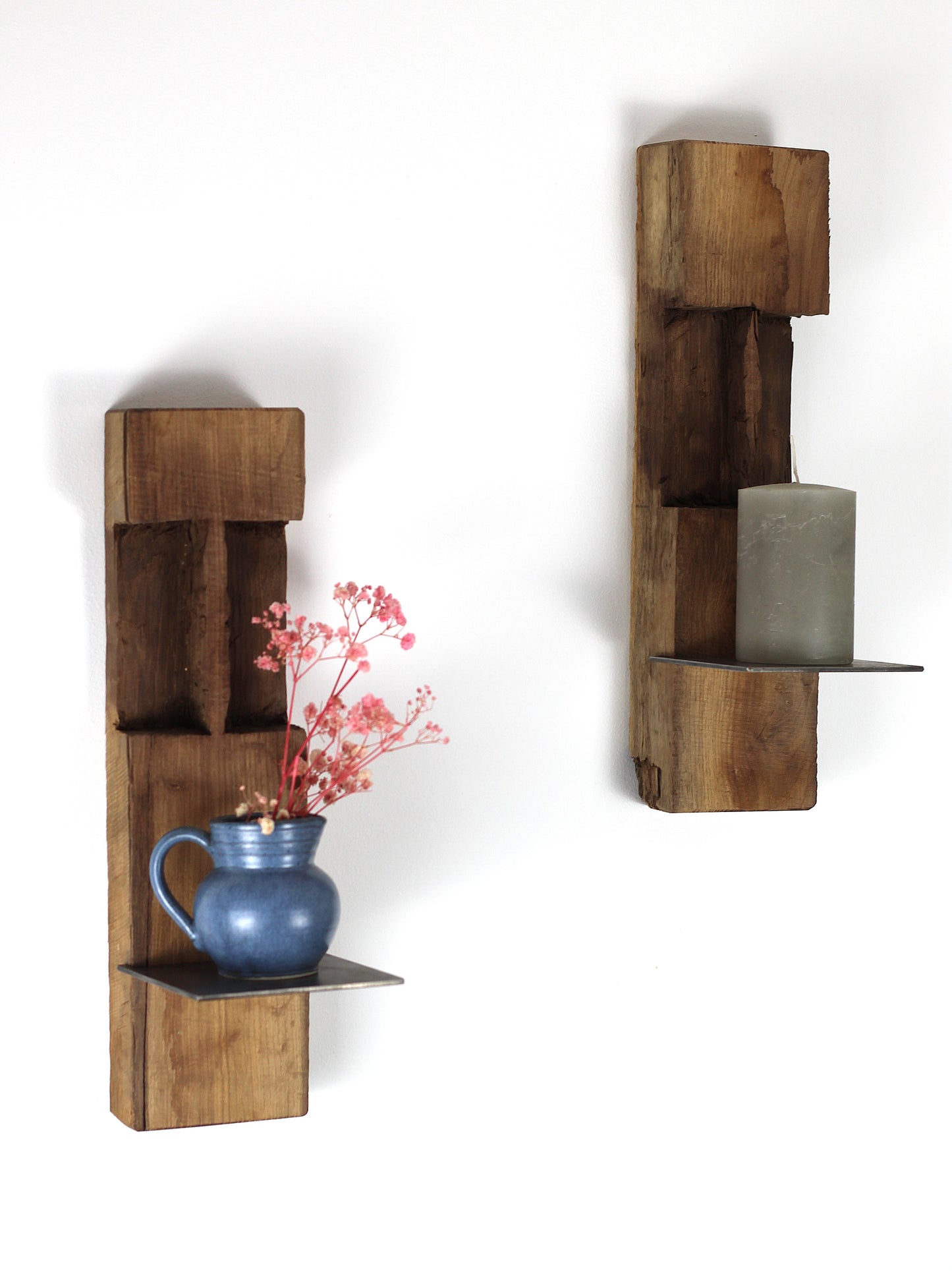 Wand Kerzenhalter, Eiche Altholz, 2er Set