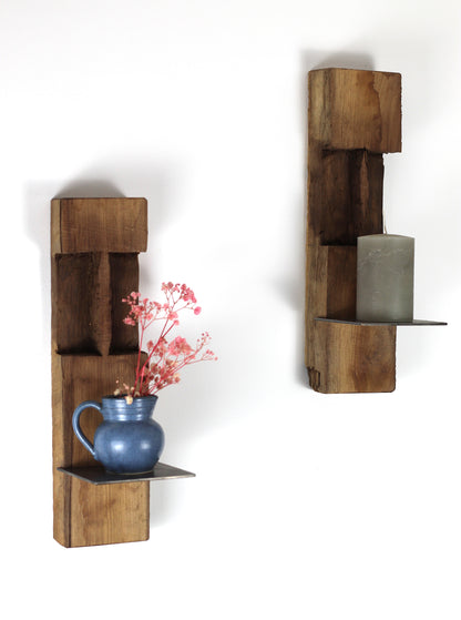 Wand Kerzenhalter, Eiche Altholz, 2er Set