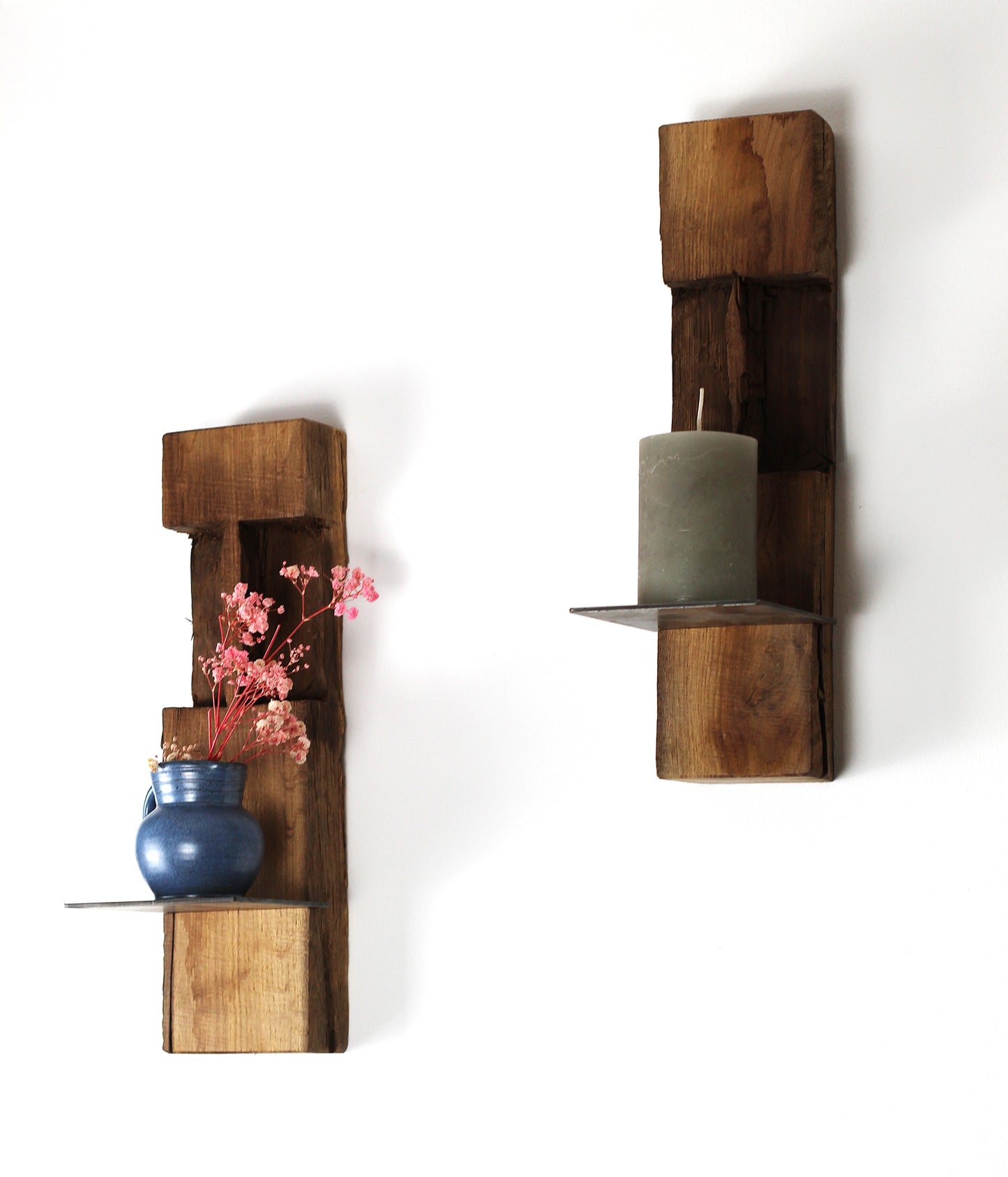 Wand Kerzenhalter, Eiche Altholz, 2er Set