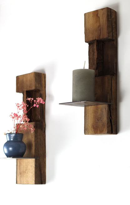 Wand Kerzenhalter, Eiche Altholz, 2er Set