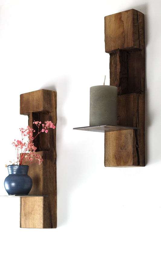 Wand Kerzenhalter, Eiche Altholz, 2er Set
