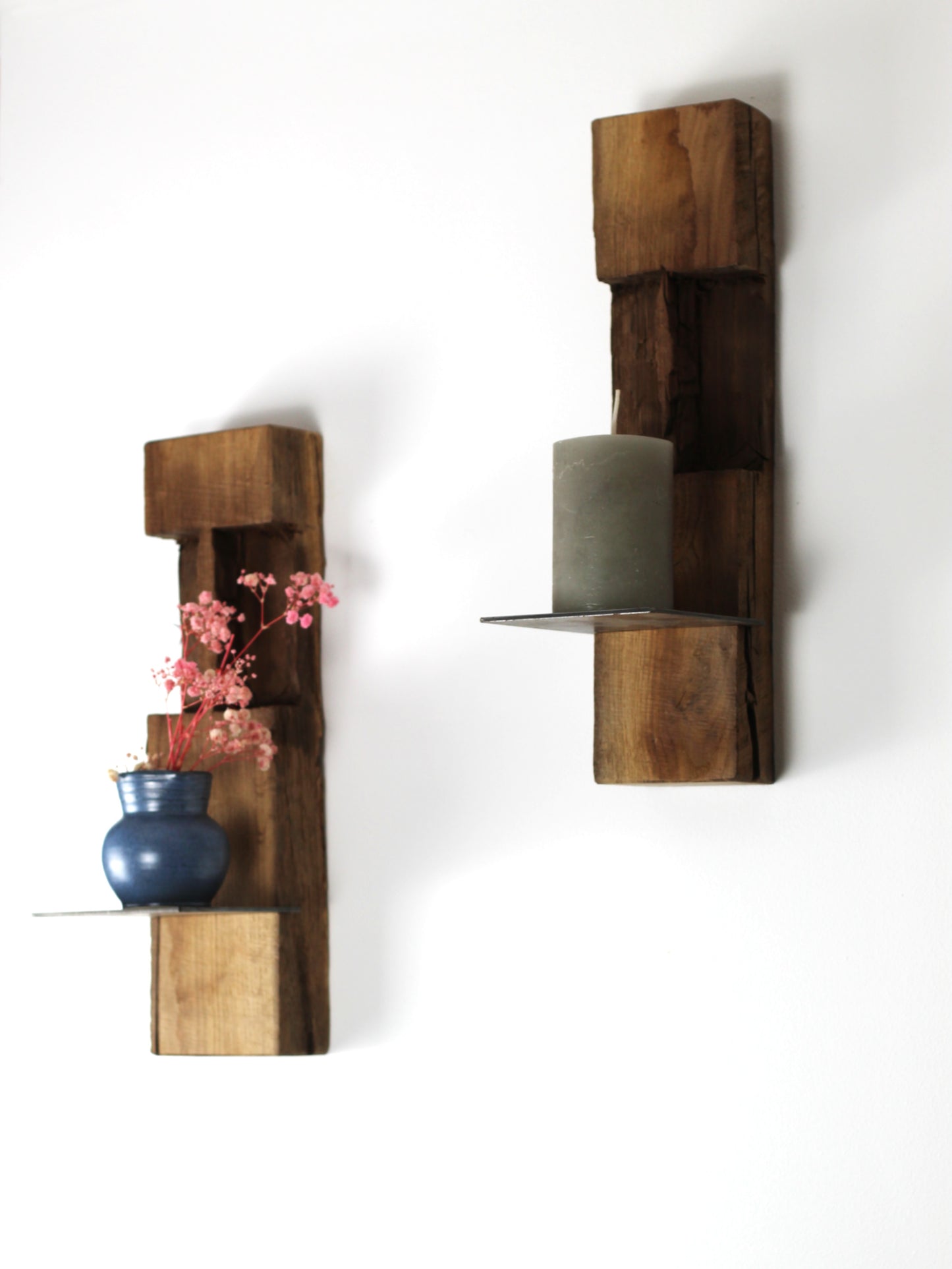 Wand Kerzenhalter, Eiche Altholz, 2er Set