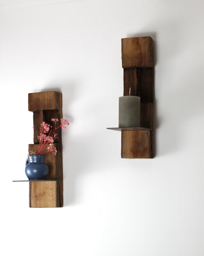 Wand Kerzenhalter, Eiche Altholz, 2er Set