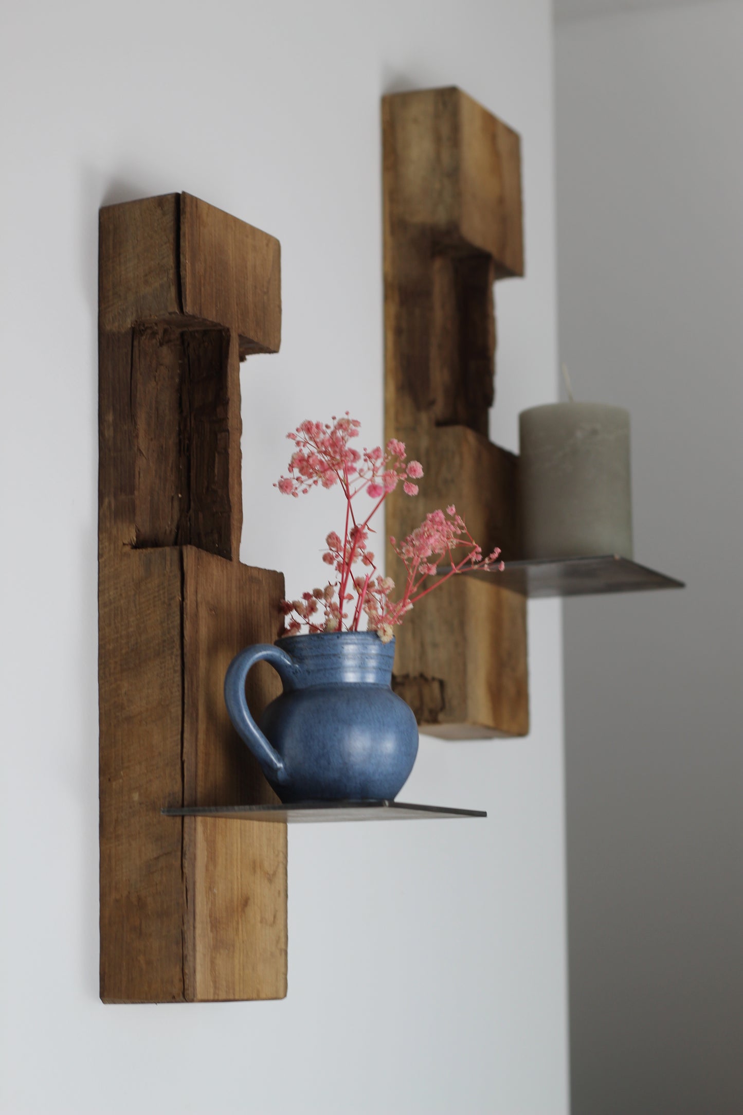 Wand Kerzenhalter, Eiche Altholz, 2er Set