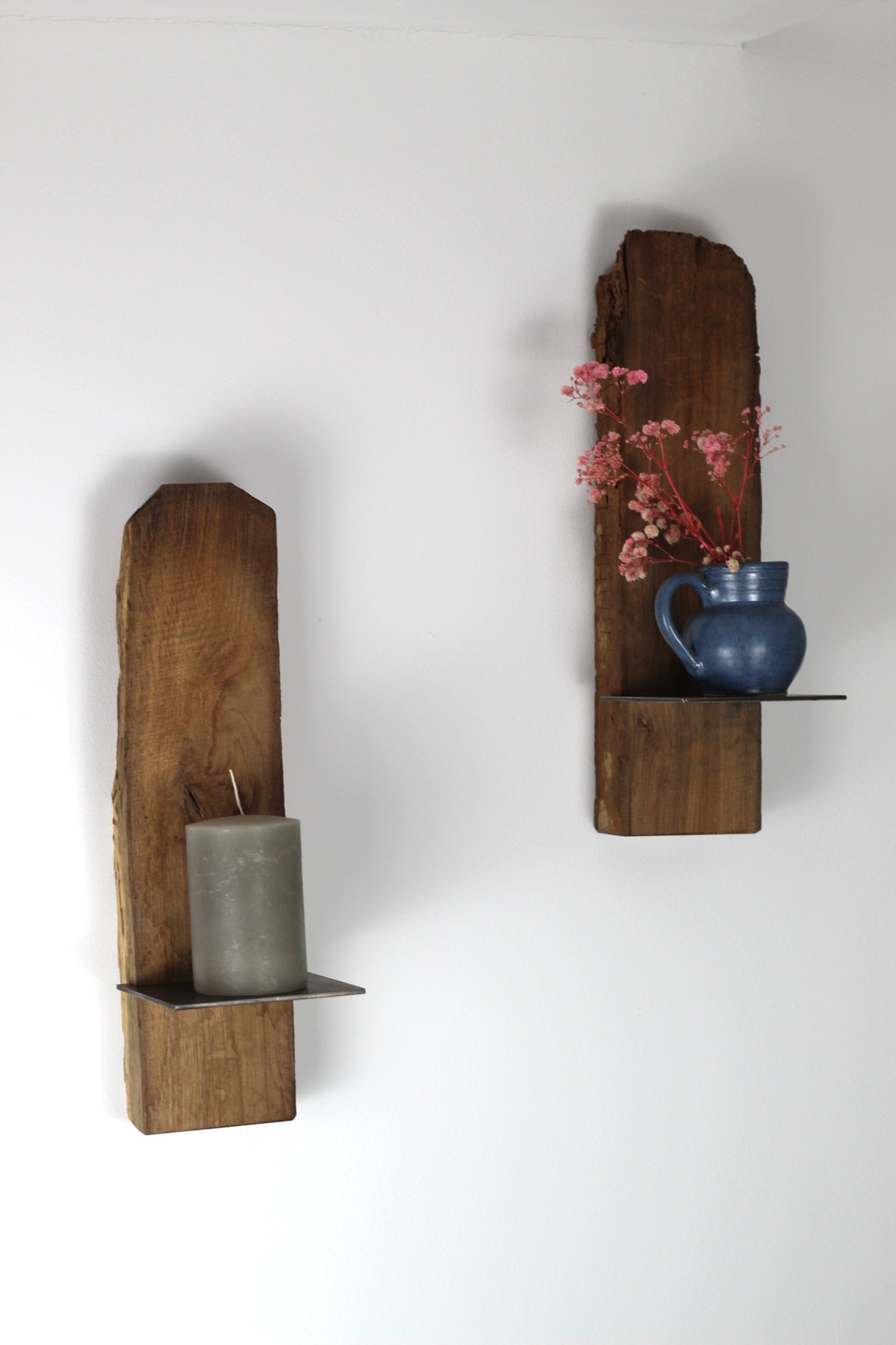 Wand Kerzenhalter, Eiche Altholz, 2er Set