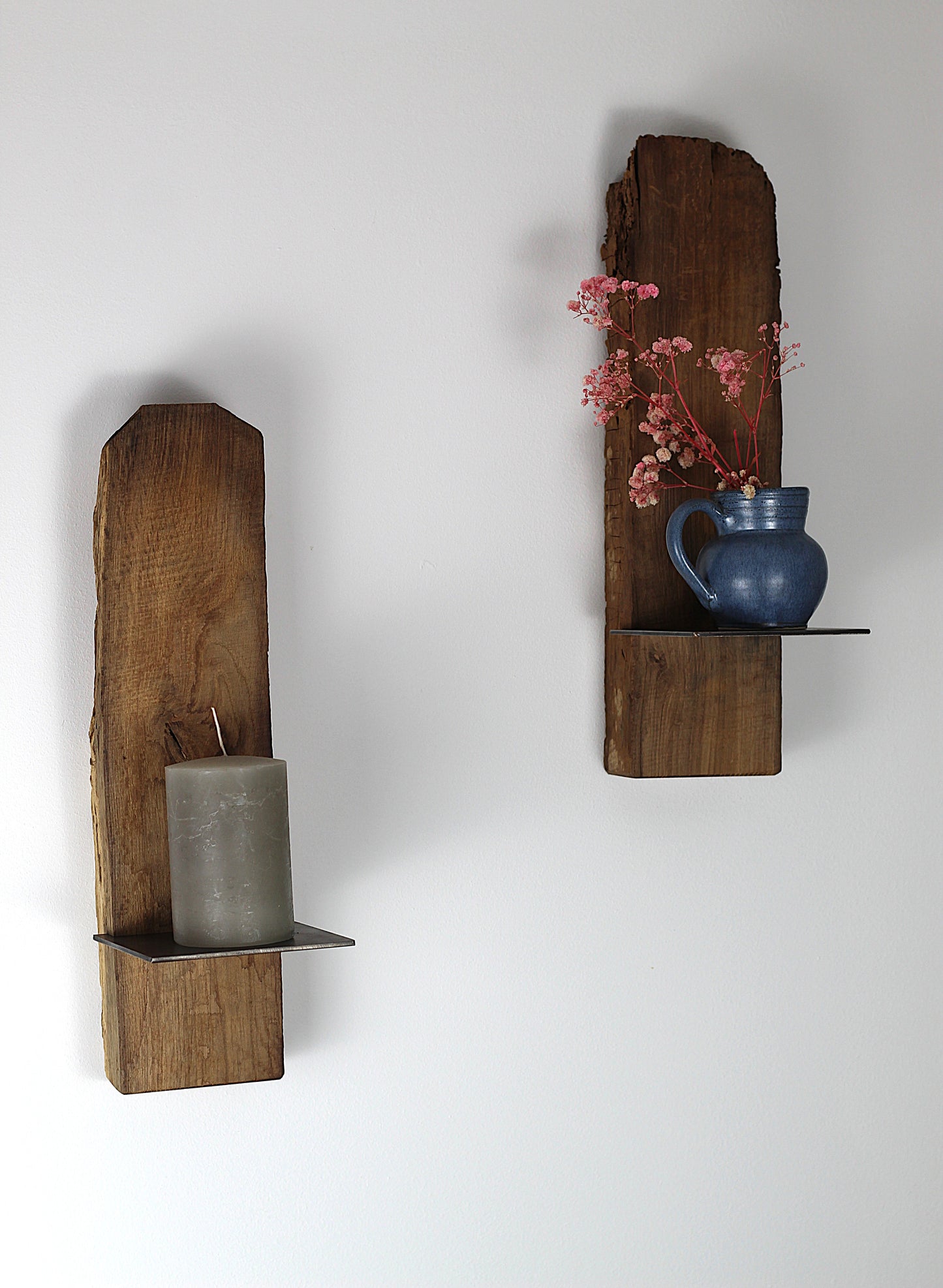 Wand Kerzenhalter, Eiche Altholz, 2er Set