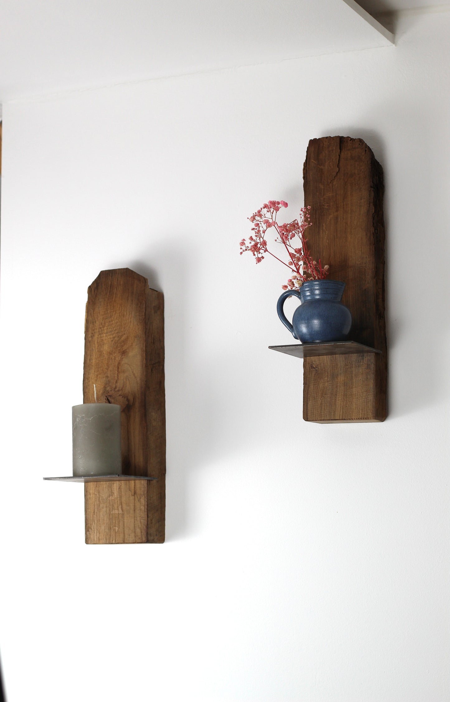 Wand Kerzenhalter, Eiche Altholz, 2er Set