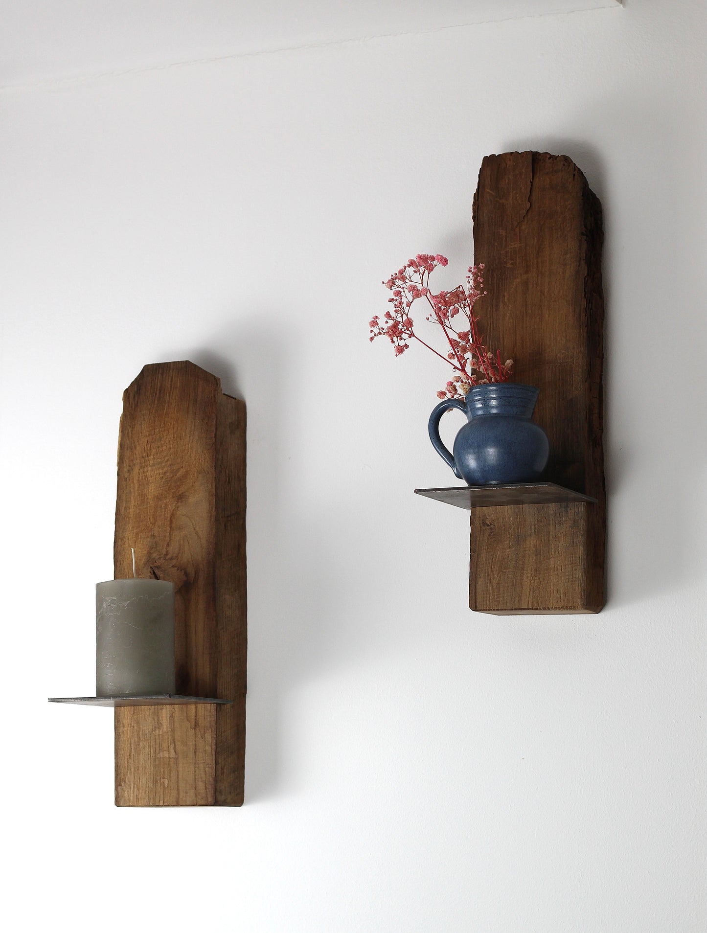 Wand Kerzenhalter, Eiche Altholz, 2er Set