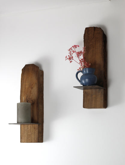 Wand Kerzenhalter, Eiche Altholz, 2er Set
