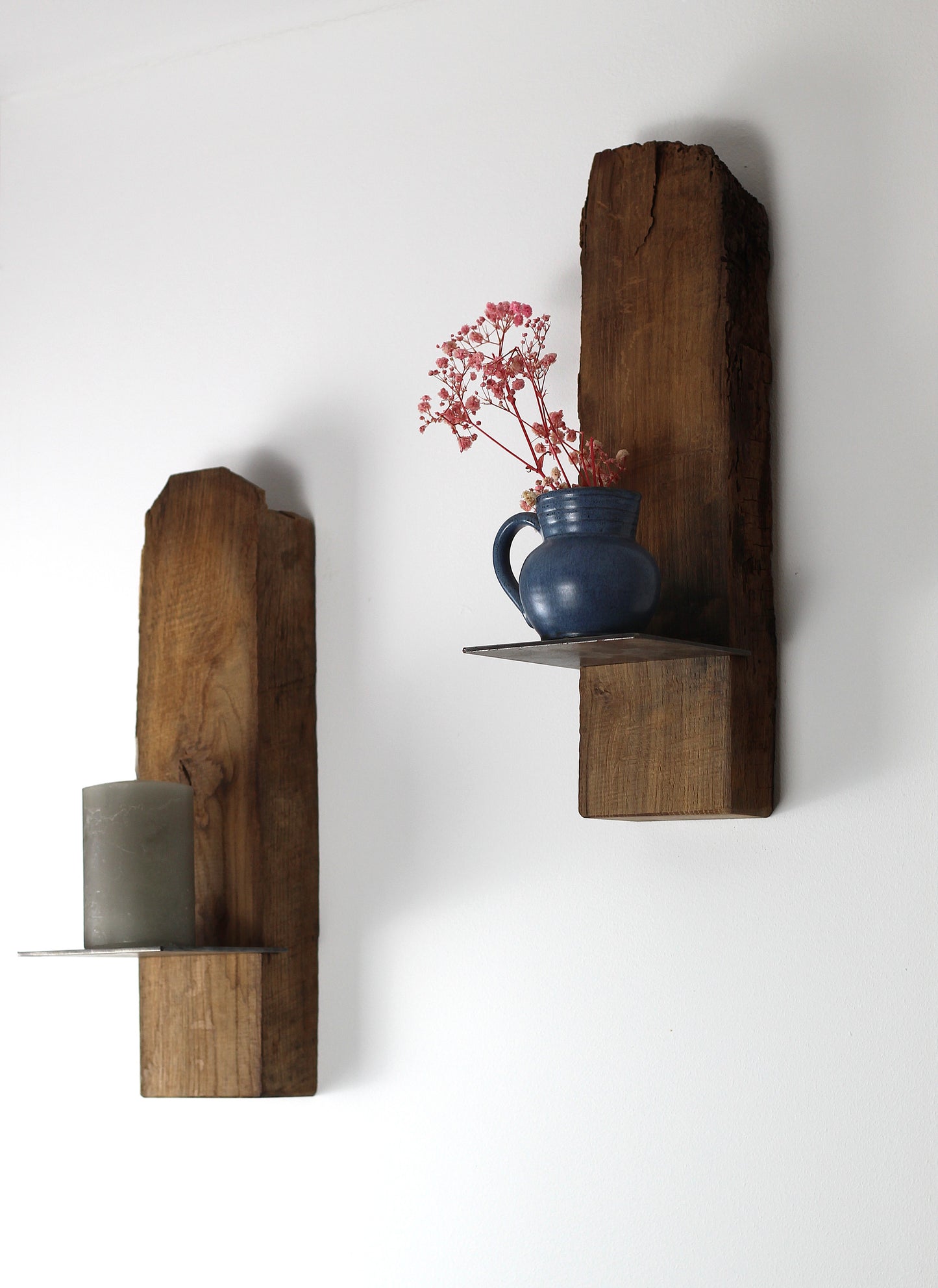 Wand Kerzenhalter, Eiche Altholz, 2er Set