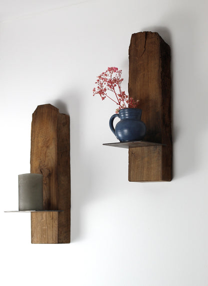 Wand Kerzenhalter, Eiche Altholz, 2er Set
