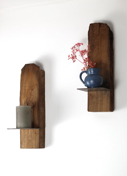 Wand Kerzenhalter, Eiche Altholz, 2er Set
