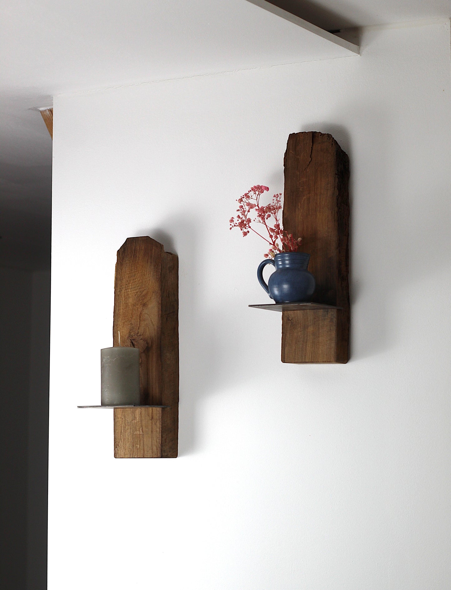 Wand Kerzenhalter, Eiche Altholz, 2er Set