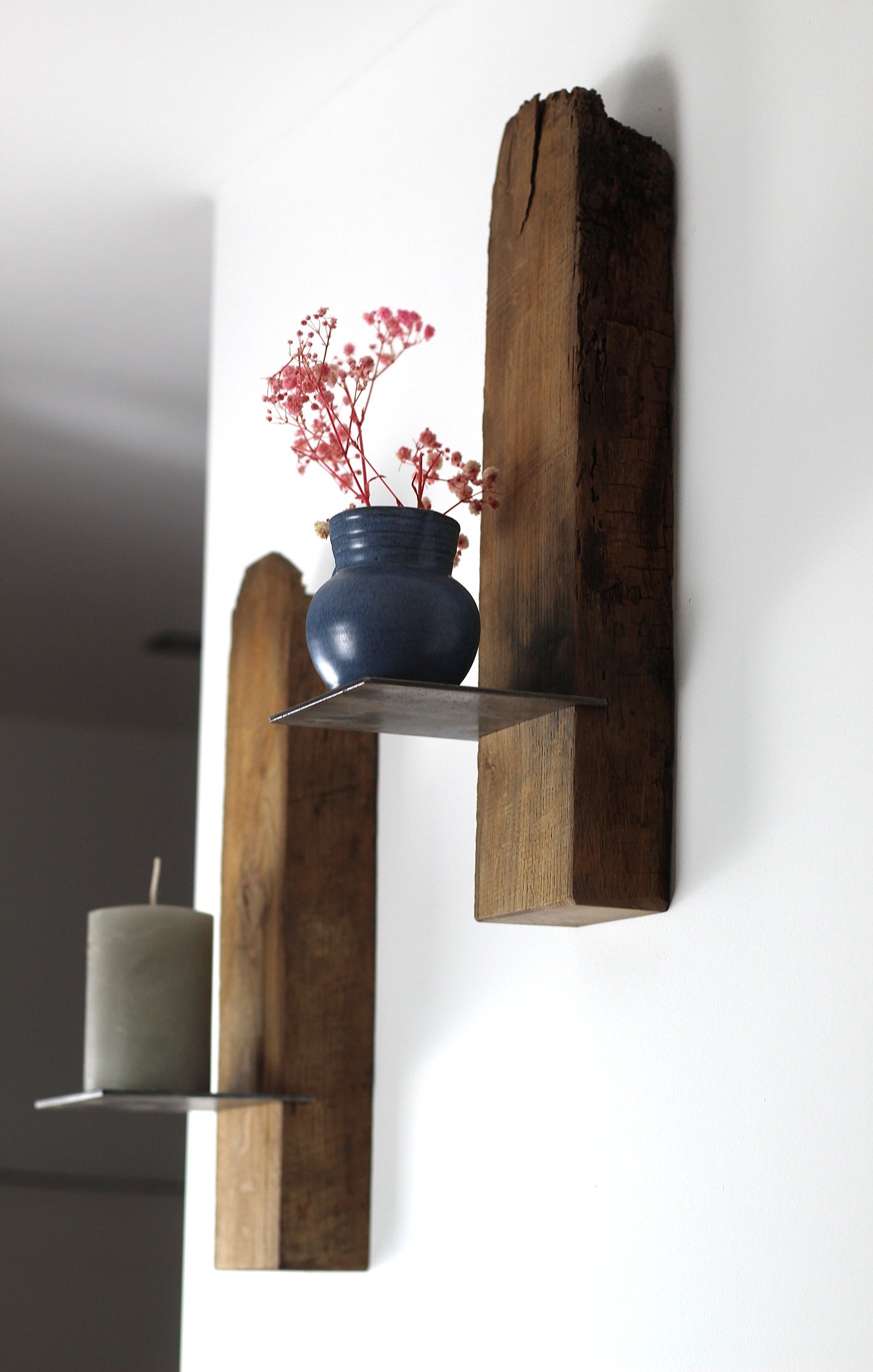 Wand Kerzenhalter, Eiche Altholz, 2er Set