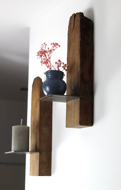 Wand Kerzenhalter, Eiche Altholz, 2er Set