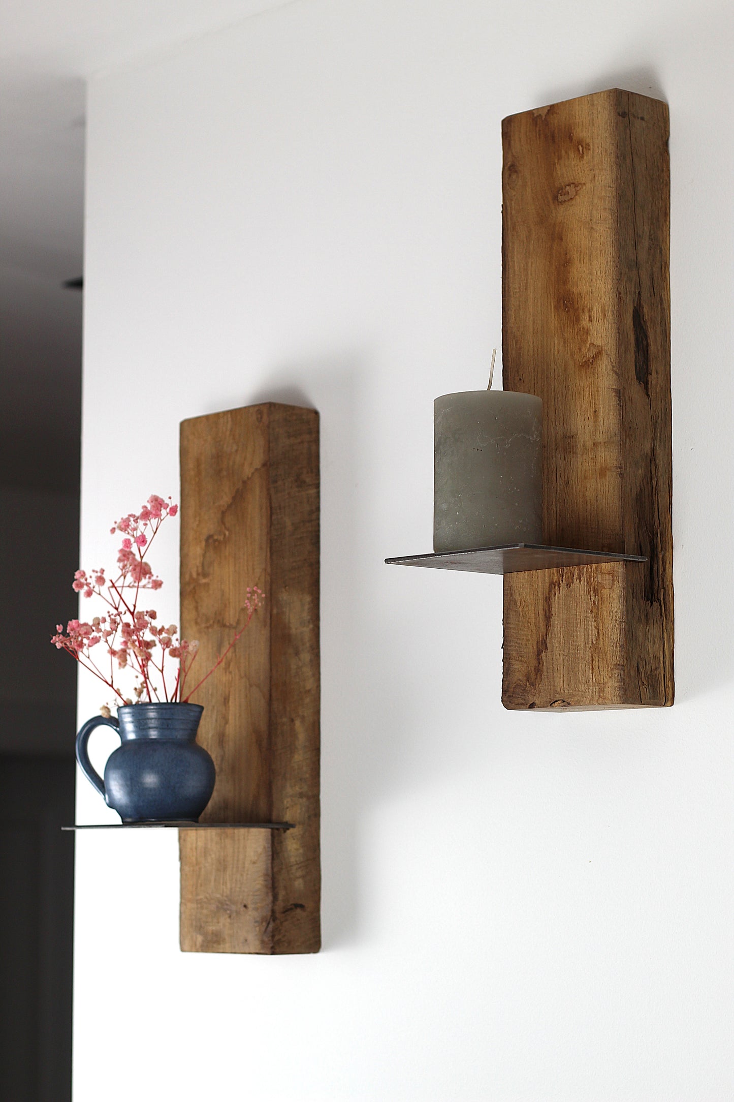 Wand Kerzenhalter, Eiche Altholz, 2er Set