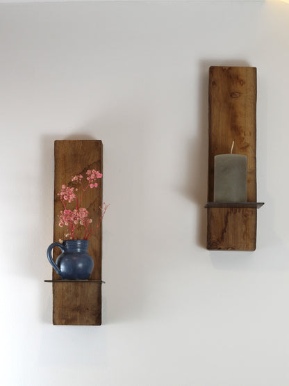 Wand Kerzenhalter, Eiche Altholz, 2er Set