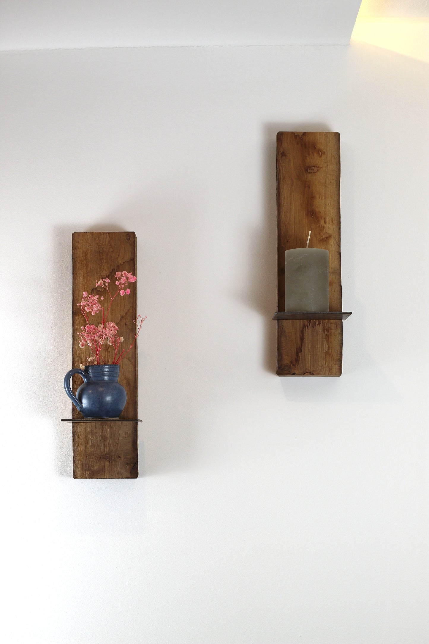 Wand Kerzenhalter, Eiche Altholz, 2er Set