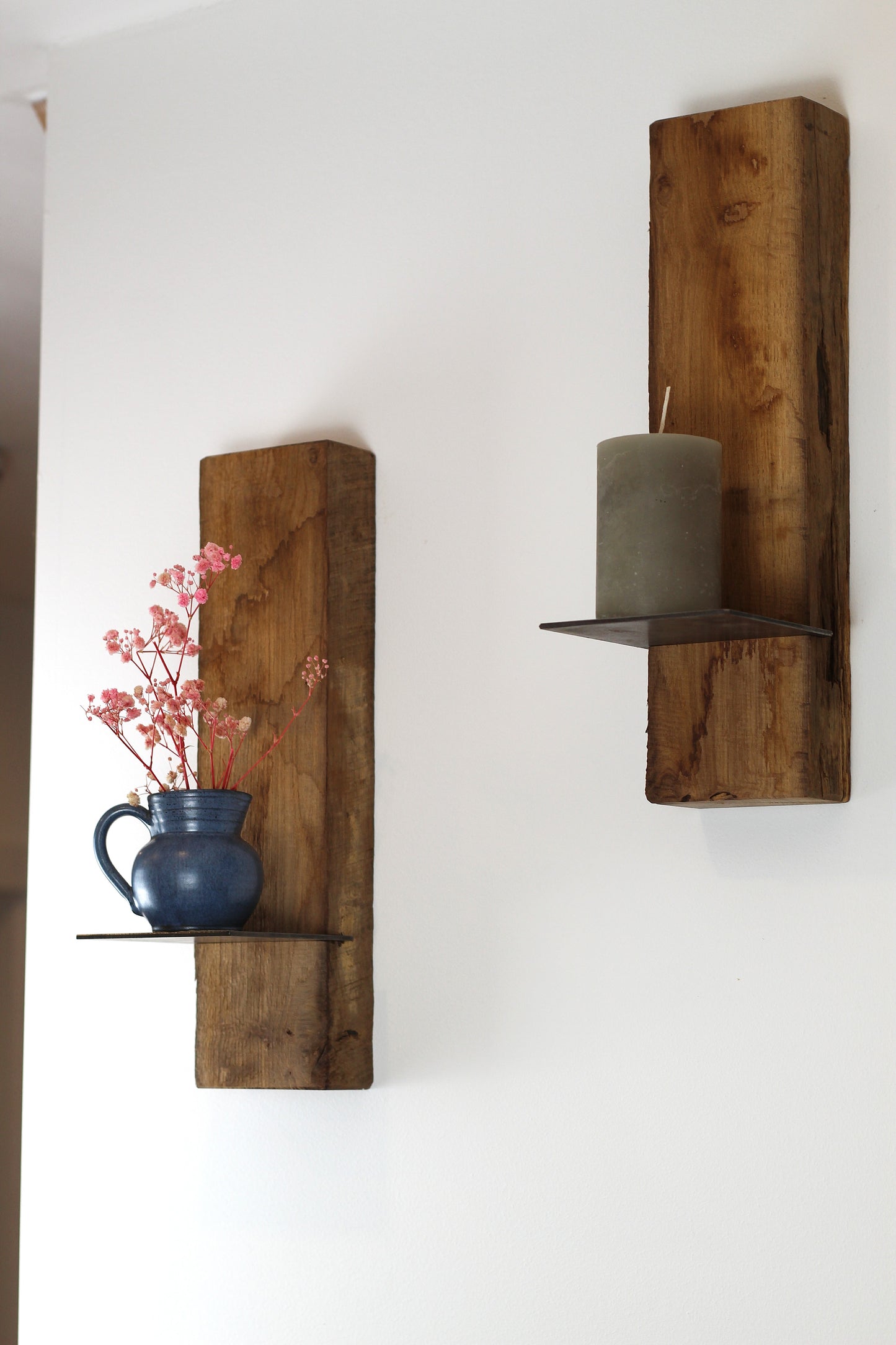 Wand Kerzenhalter, Eiche Altholz, 2er Set