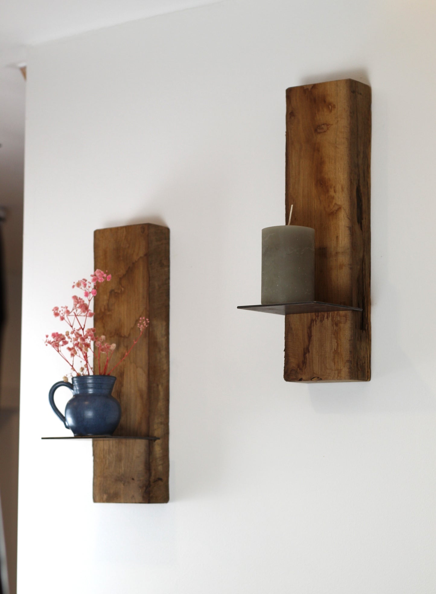 Wand Kerzenhalter, Eiche Altholz, 2er Set