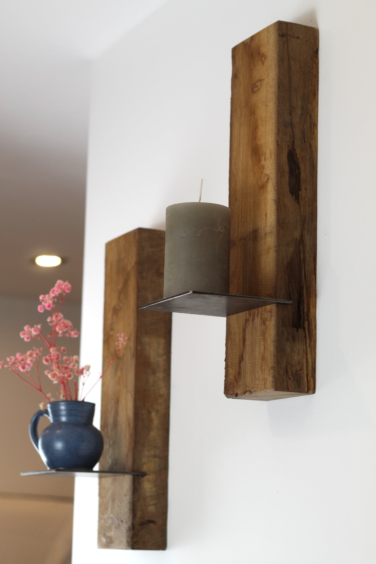 Wand Kerzenhalter, Eiche Altholz, 2er Set
