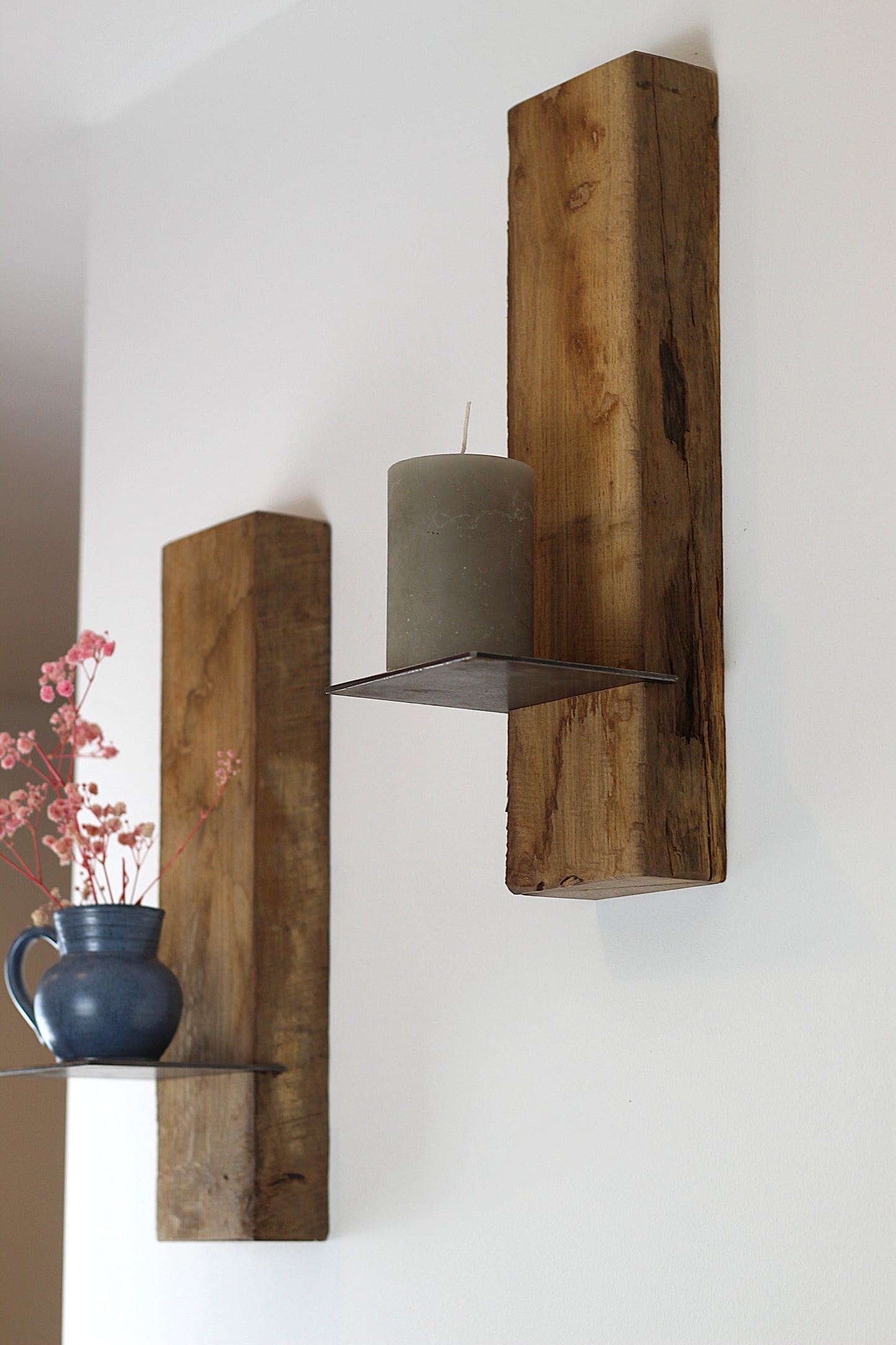 Wand Kerzenhalter, Eiche Altholz, 2er Set