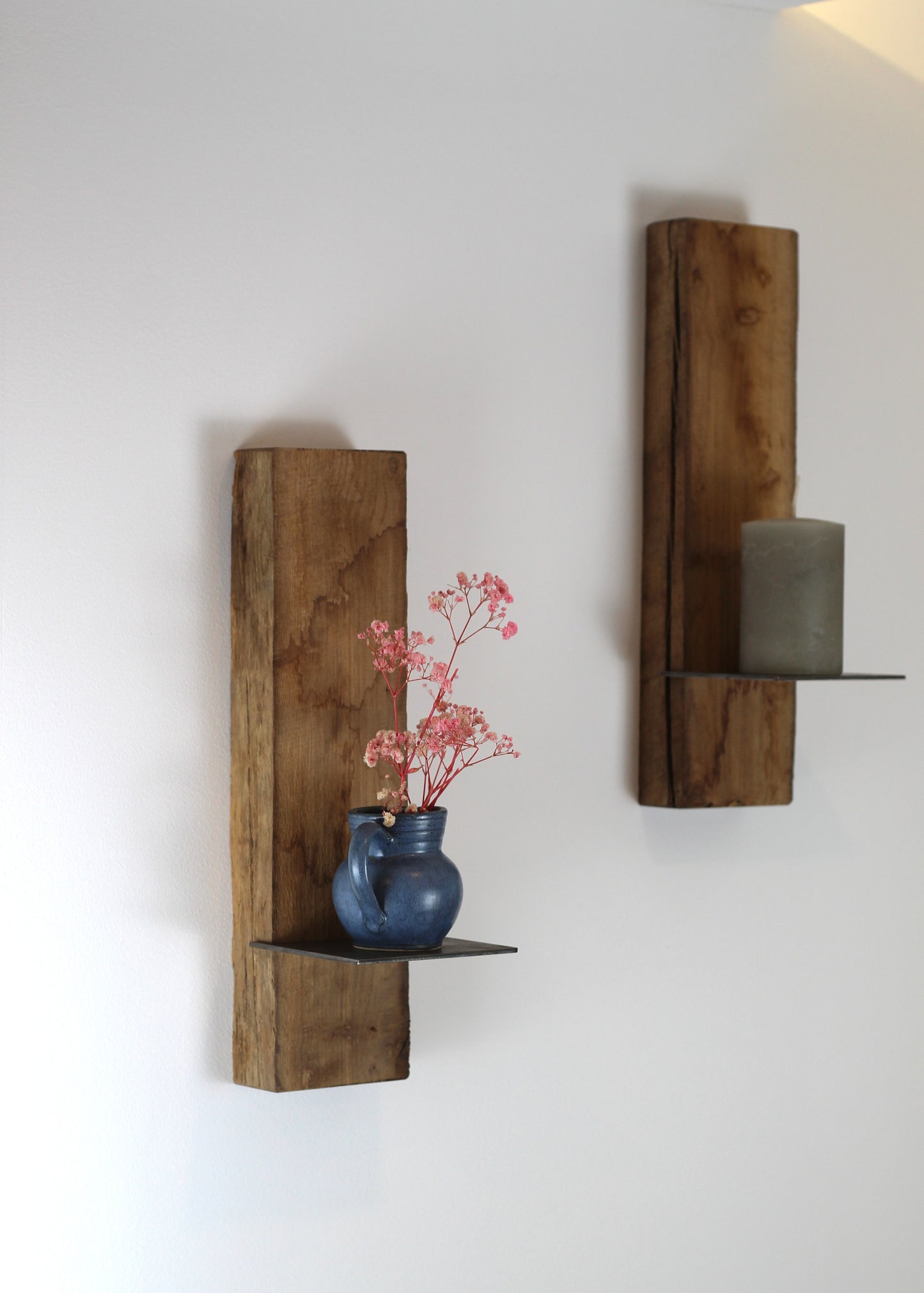 Wand Kerzenhalter, Eiche Altholz, 2er Set