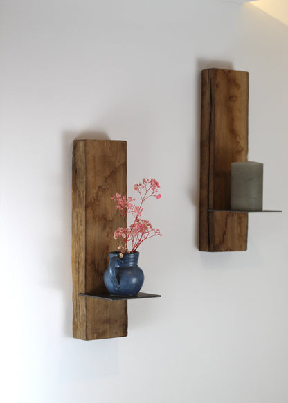 Wand Kerzenhalter, Eiche Altholz, 2er Set